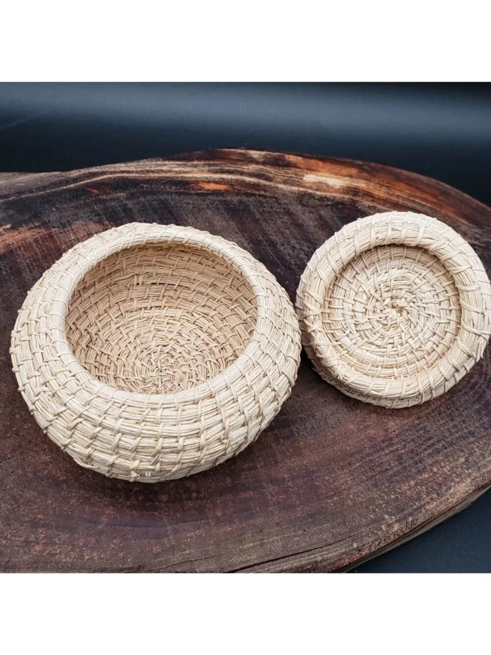 Small Handwoven Lidded Trinket Box Ring Keeper Keepsake Natural Fiber Coiled